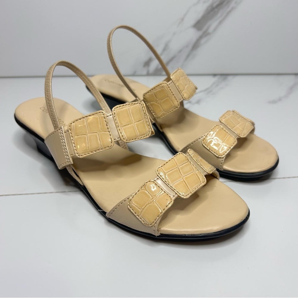 Covington Tan Sandals with Croc-Embossed Straps Size 7